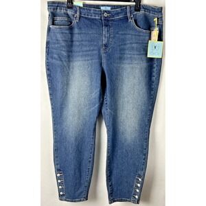 Cece Womens Plus Size 24W Jeans Pearl Buttons Ankle 5 Pocket Indigo Blue D25